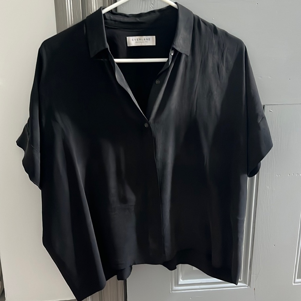 Everlane square silk shirt black